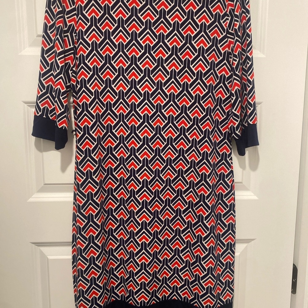 Liz Claiborne Red and Blue Geometric Long Sleeve Dress